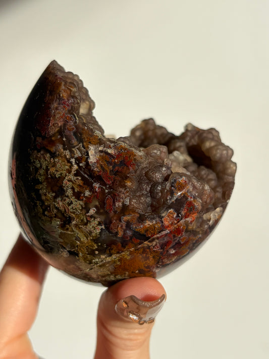 “Moss-bound World” Tembaga Moss in Botryoidal Chalcedony Sphere A