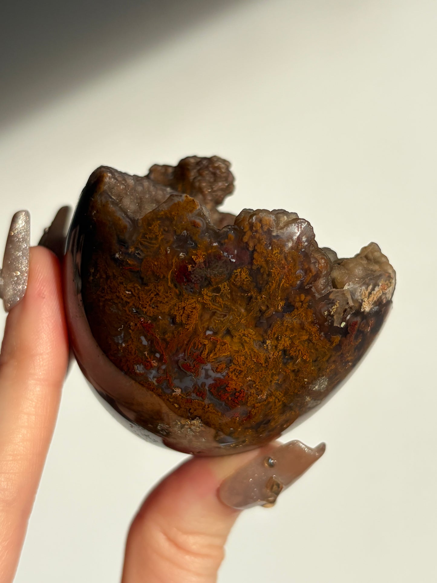 “A Garden Planet” Tembaga Moss in Botryoidal Chalcedony Sphere B