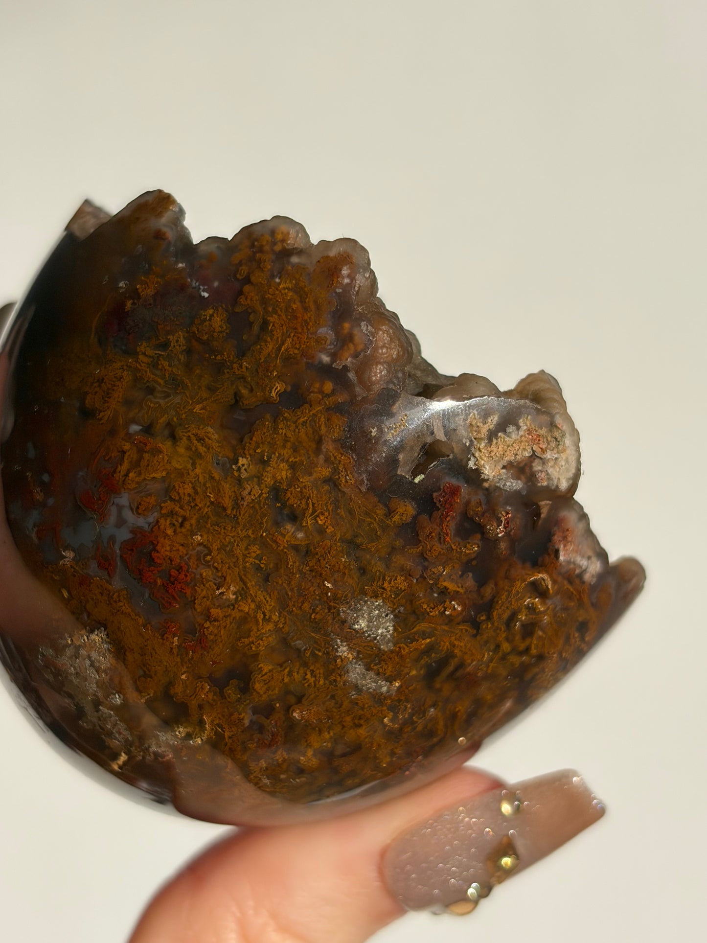 “A Garden Planet” Tembaga Moss in Botryoidal Chalcedony Sphere B
