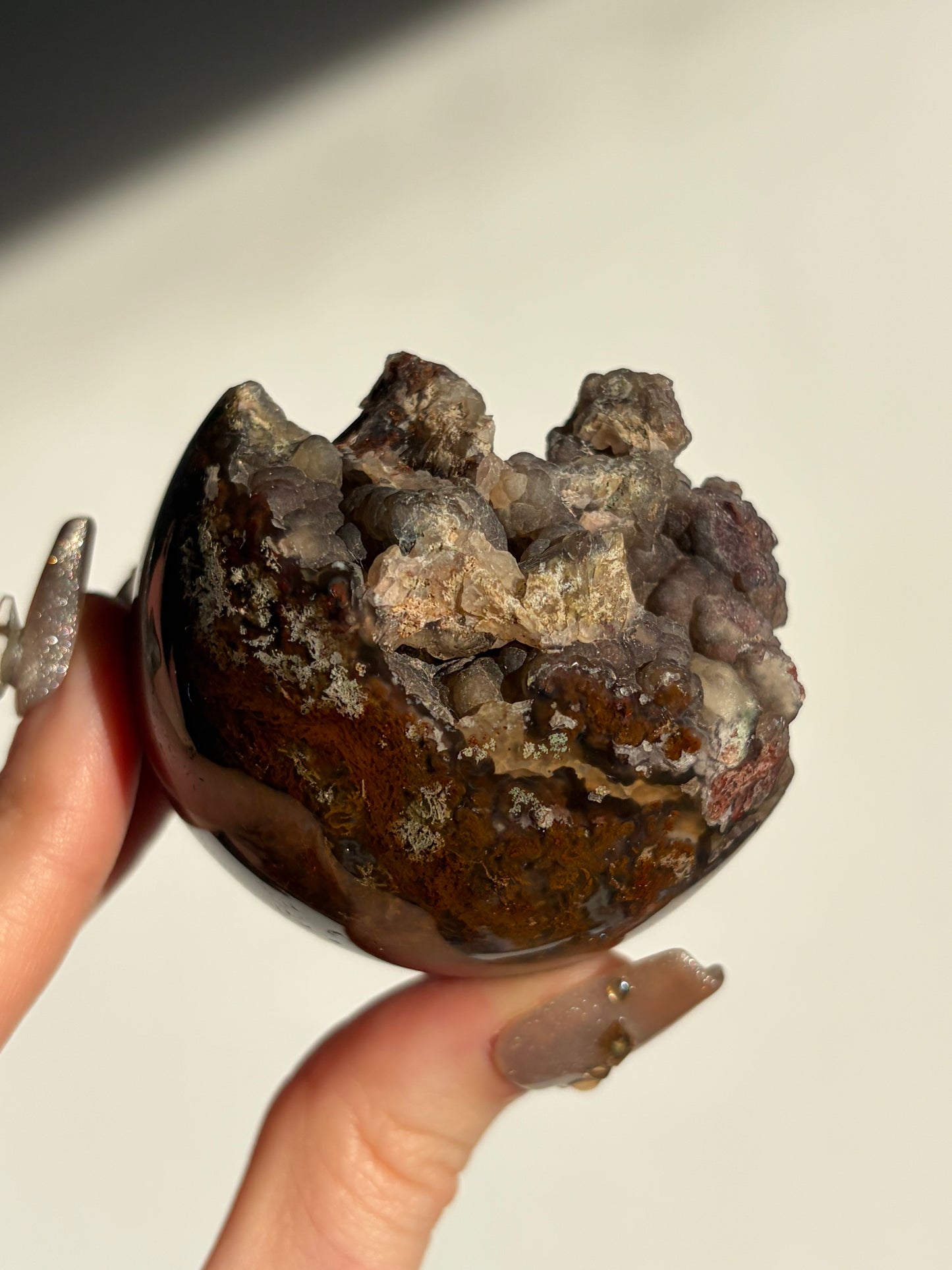 “Veils of the Mother” Tembaga Moss in Botryoidal Chalcedony Sphere C