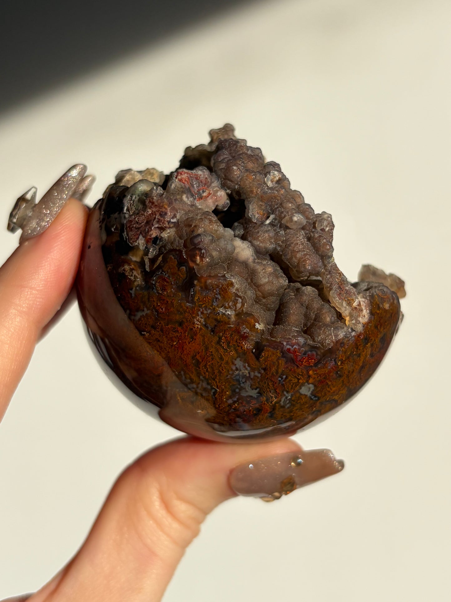 “Veils of the Mother” Tembaga Moss in Botryoidal Chalcedony Sphere C