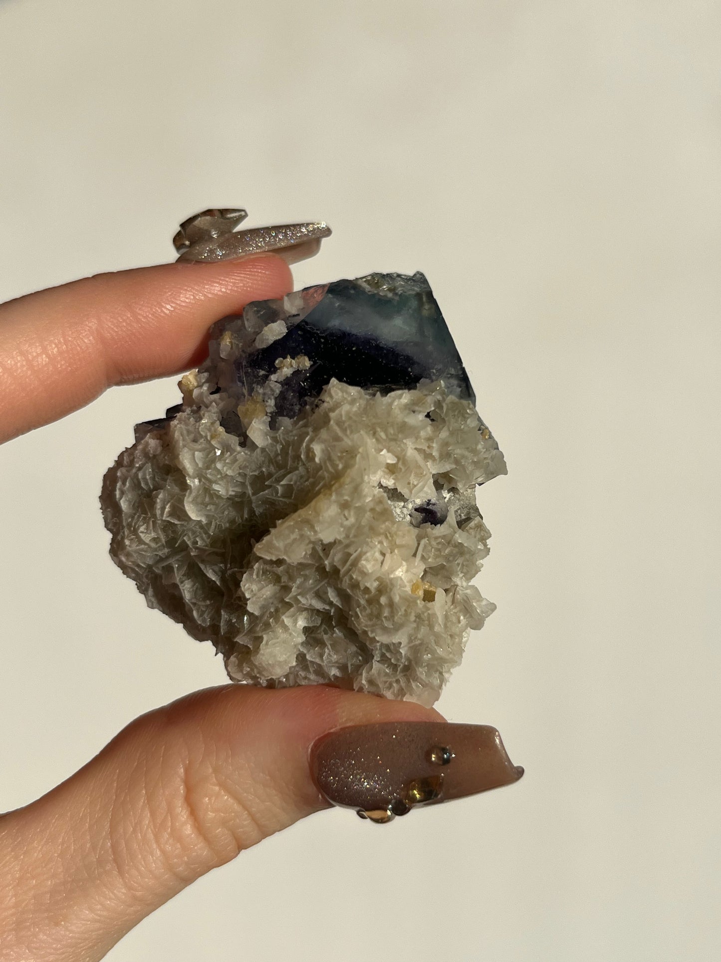 Violet-Green Yindu Fluorite with Muscovite and Calcite Specimen D