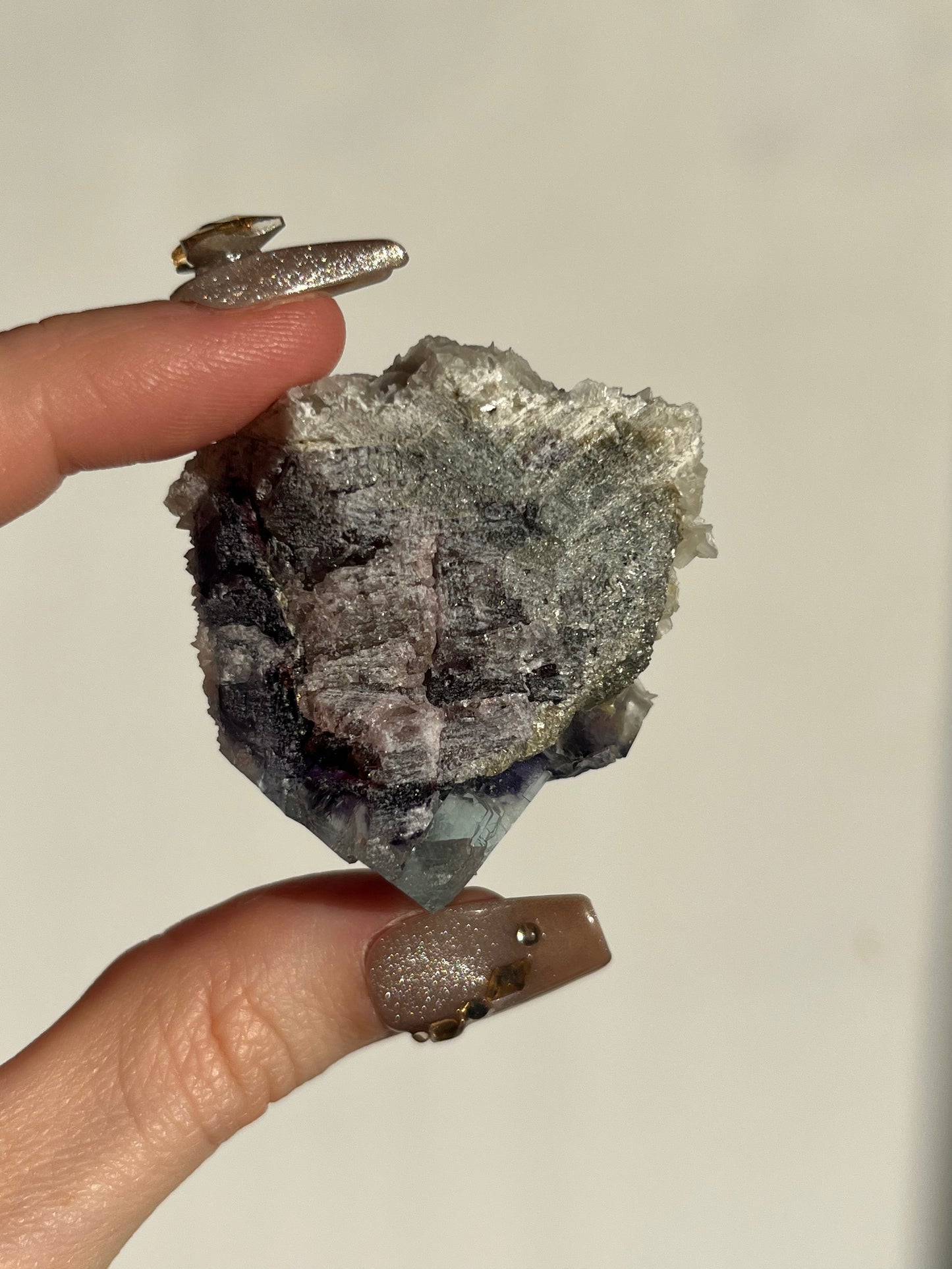 Violet-Green Yindu Fluorite with Muscovite and Calcite Specimen D