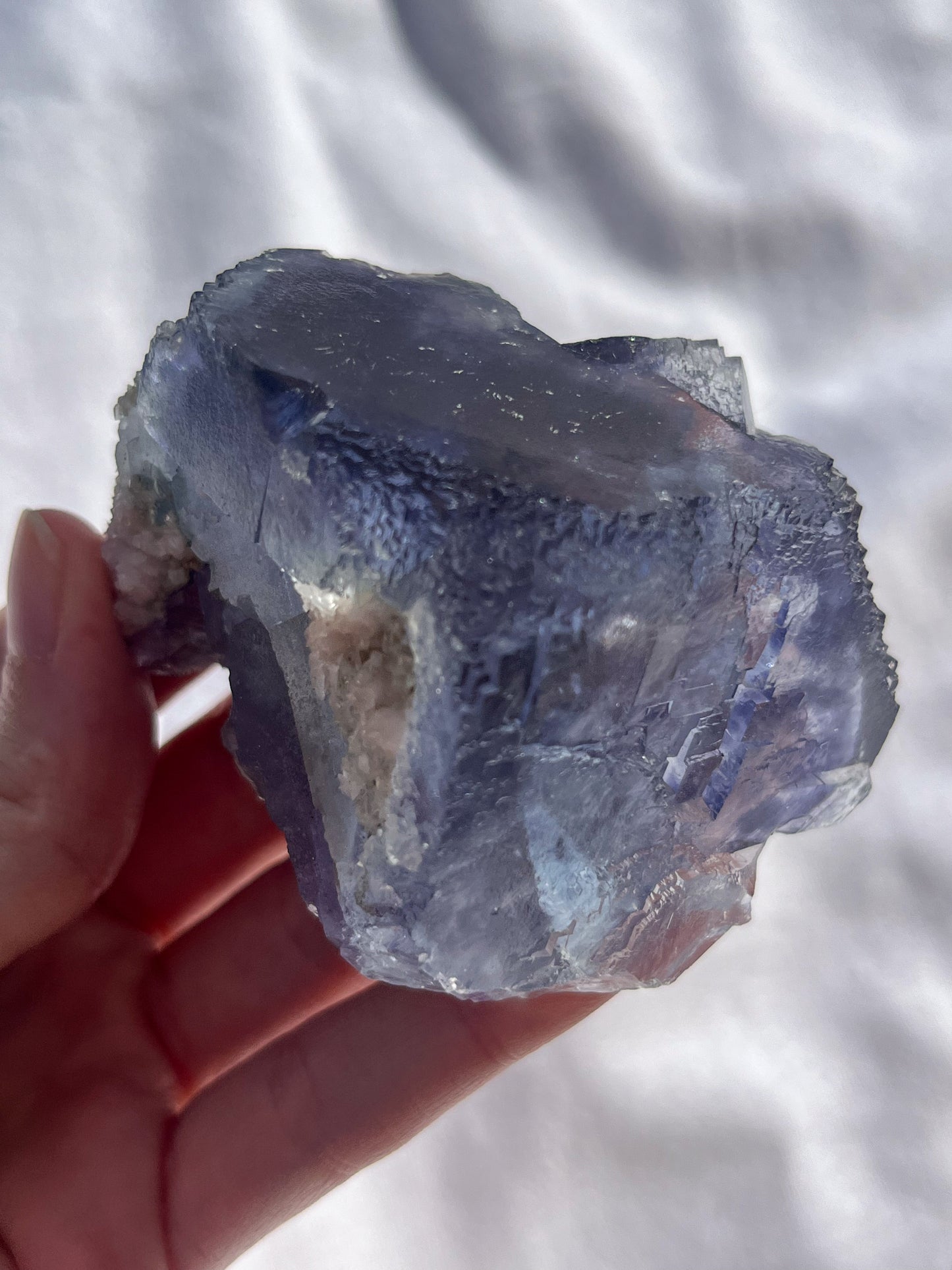 Stepped Blue-Purple Phantom Yaogangxian Fluorite Specimen w/ Pink Rose Calcite Inclusions #2