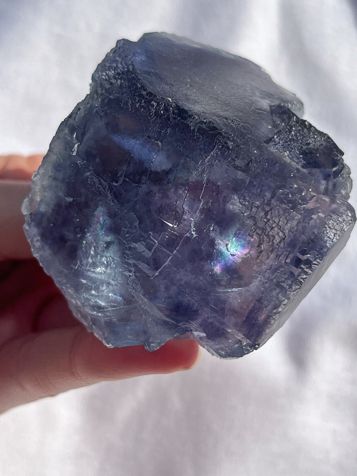 Stepped Blue-Purple Phantom Yaogangxian Fluorite Specimen w/ Pink Rose Calcite Inclusions #2