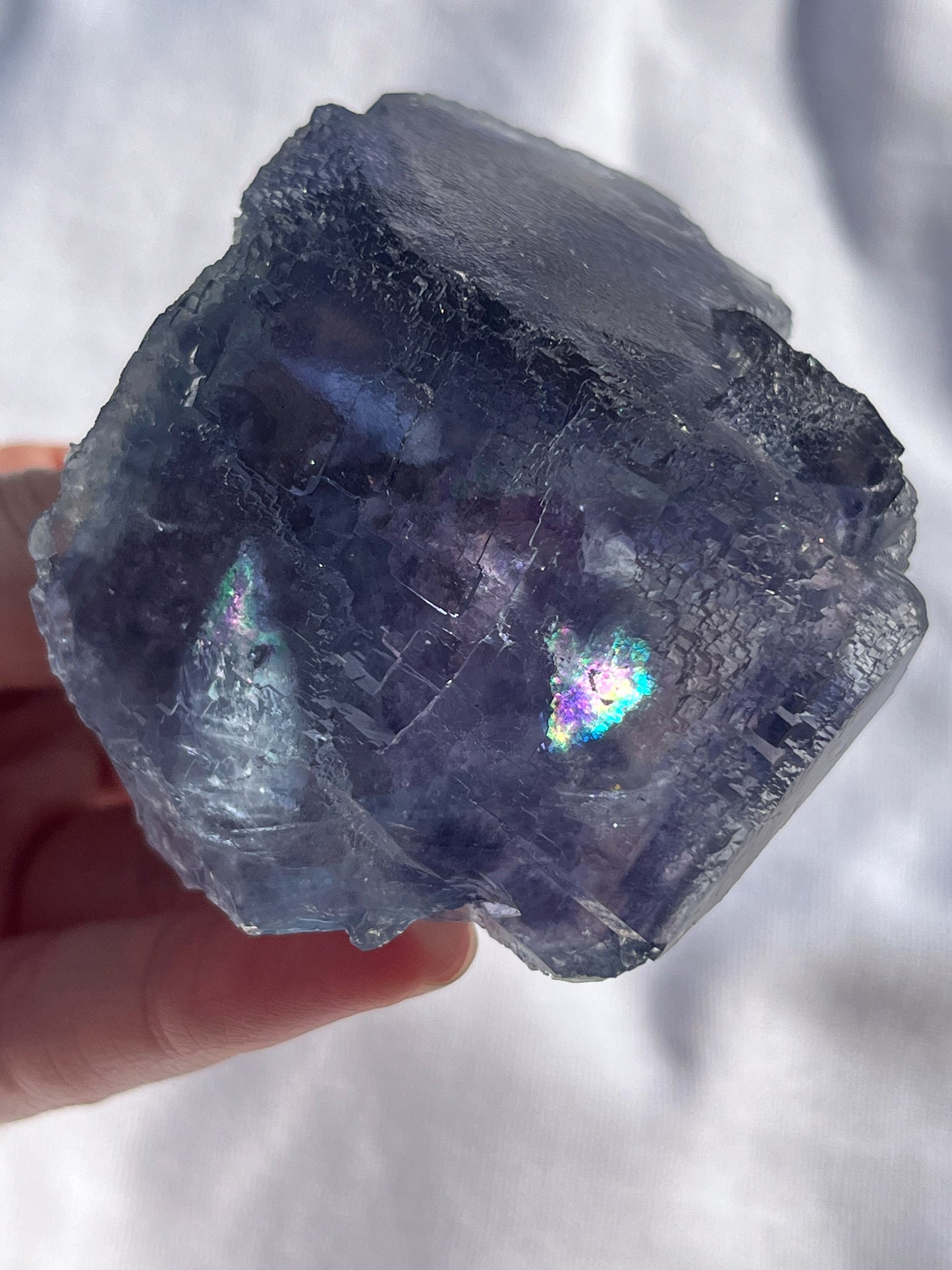 Stepped Blue-Purple Phantom Yaogangxian Fluorite Specimen w/ Pink Rose Calcite Inclusions #2