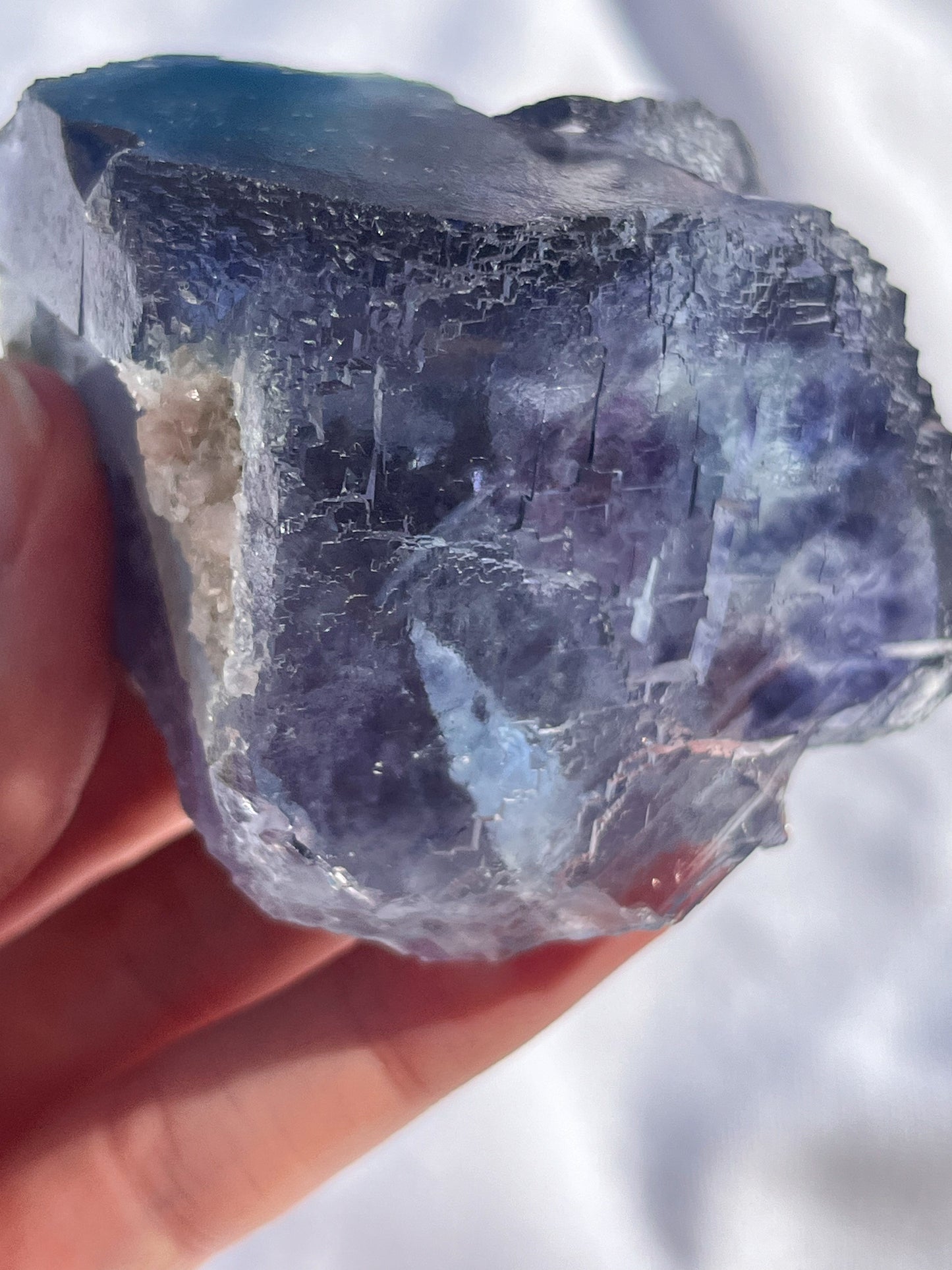 Stepped Blue-Purple Phantom Yaogangxian Fluorite Specimen w/ Pink Rose Calcite Inclusions #2