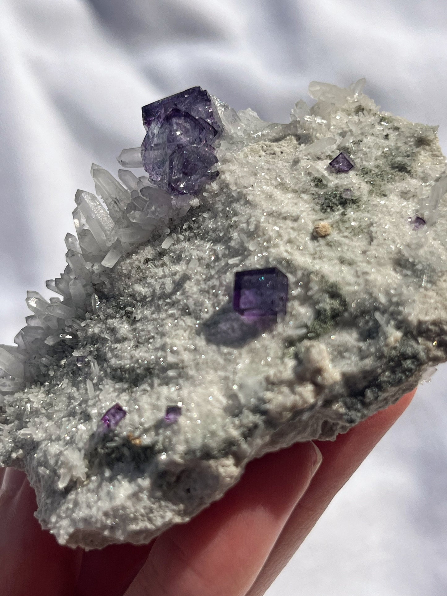 Purple Yaogangxian Fluorite with Quartz & Pyrite Specimen #5