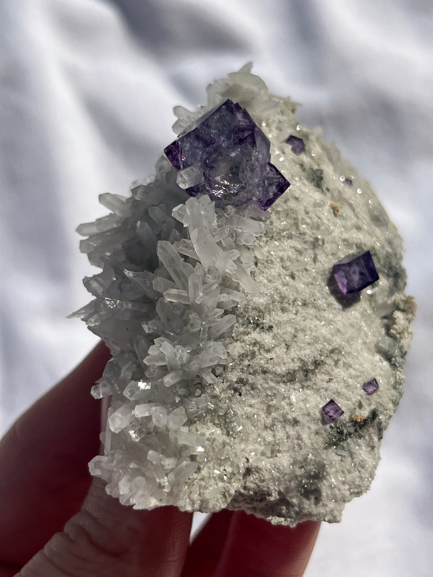 Purple Yaogangxian Fluorite with Quartz & Pyrite Specimen #5