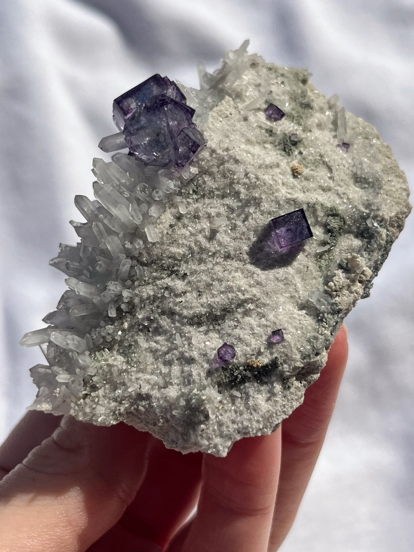 Purple Yaogangxian Fluorite with Quartz & Pyrite Specimen #5