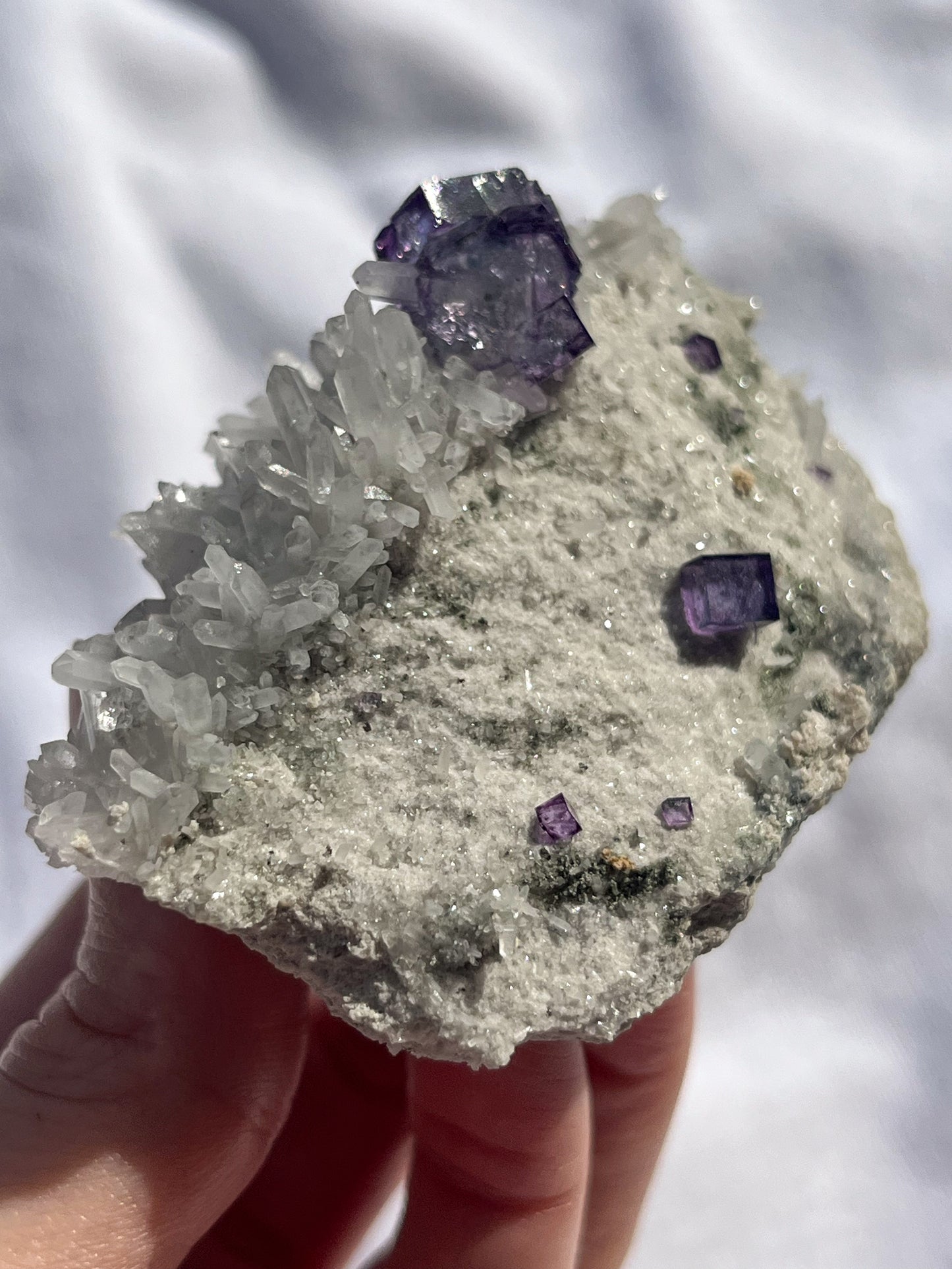 Purple Yaogangxian Fluorite with Quartz & Pyrite Specimen #5