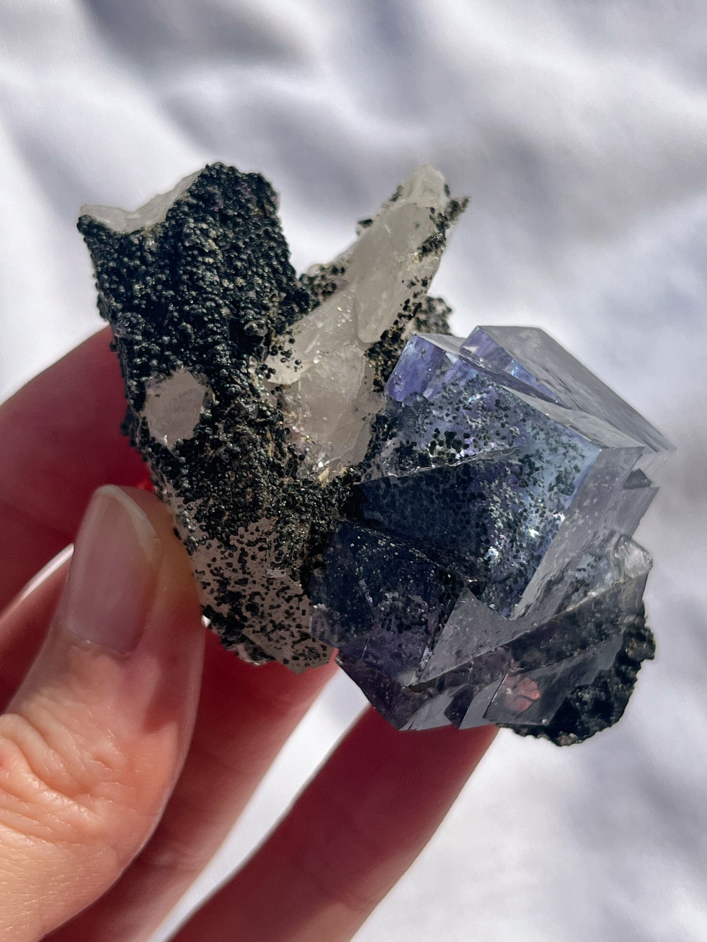 One-off Rare Blue & Purple Phantom Yaogangxian Fluorite Specimen with Quartz, Wulframite & Silver Rutiles #6