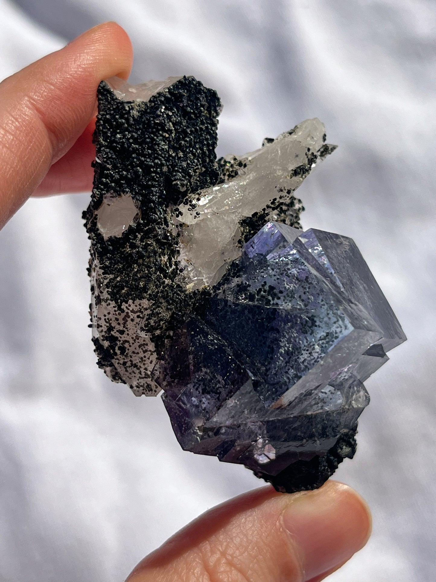 One-off Rare Blue & Purple Phantom Yaogangxian Fluorite Specimen with Quartz, Wulframite & Silver Rutiles #6