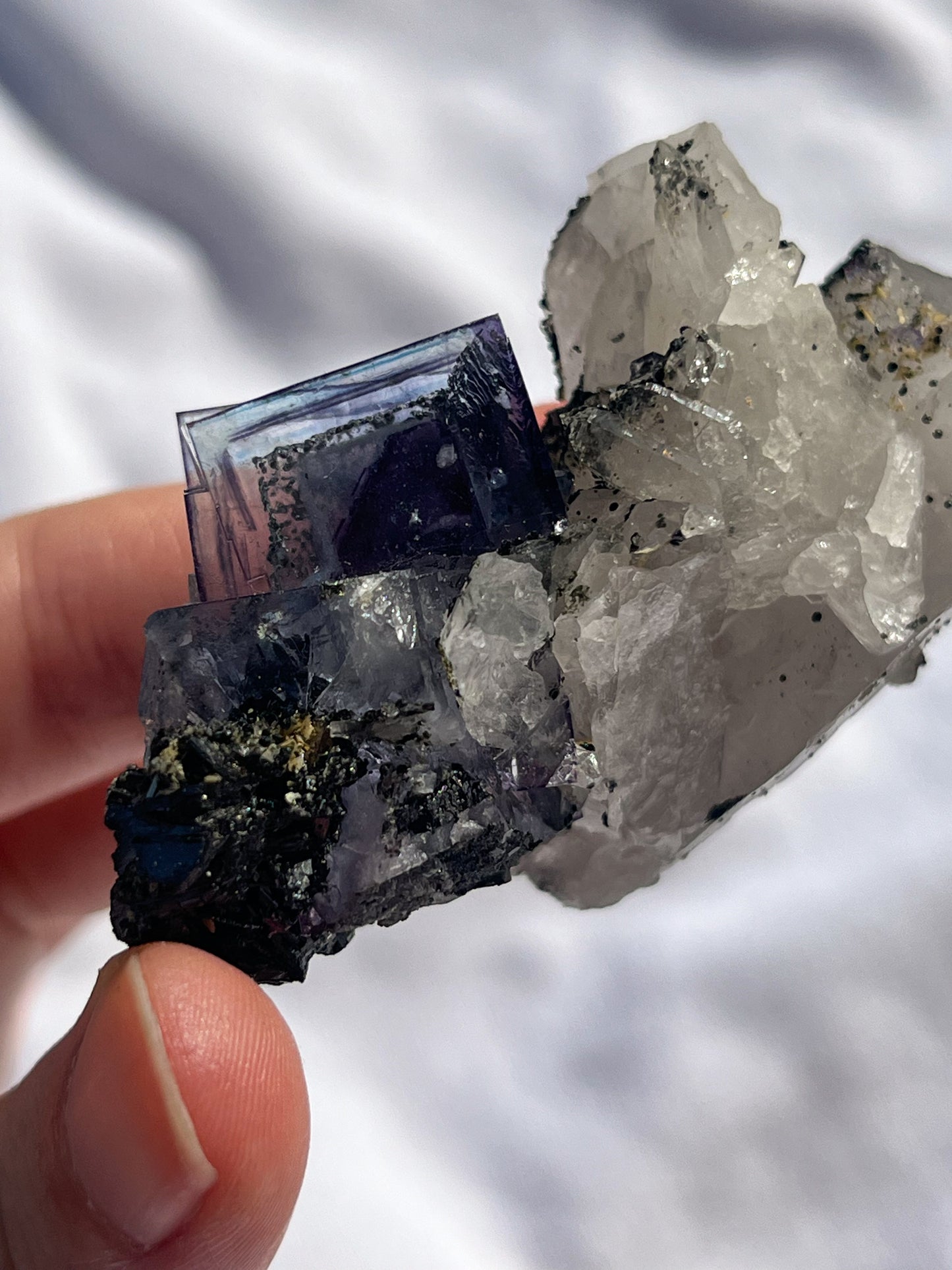 One-off Rare Blue & Purple Phantom Yaogangxian Fluorite Specimen with Quartz, Wulframite & Silver Rutiles #6