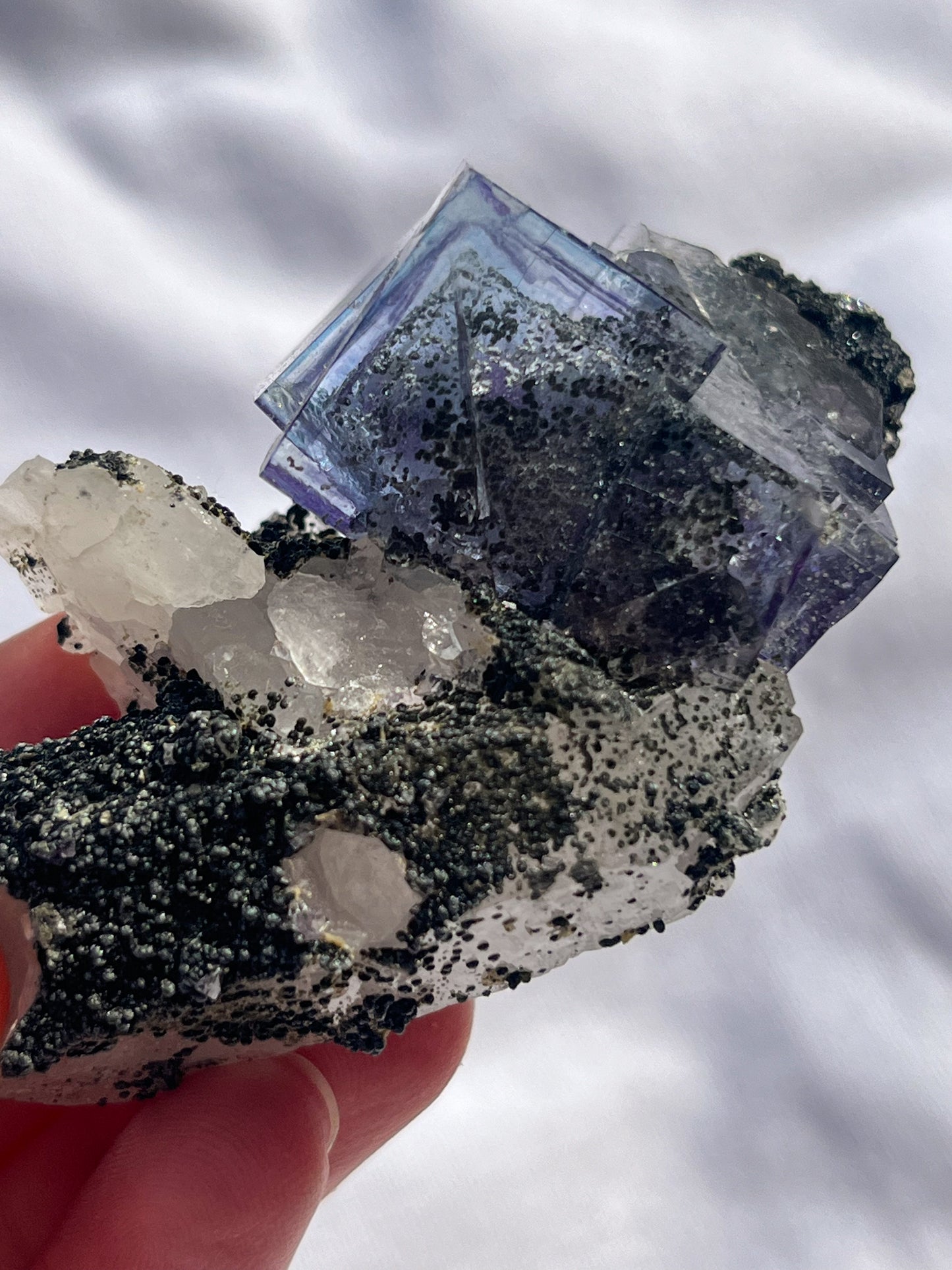 One-off Rare Blue & Purple Phantom Yaogangxian Fluorite Specimen with Quartz, Wulframite & Silver Rutiles #6