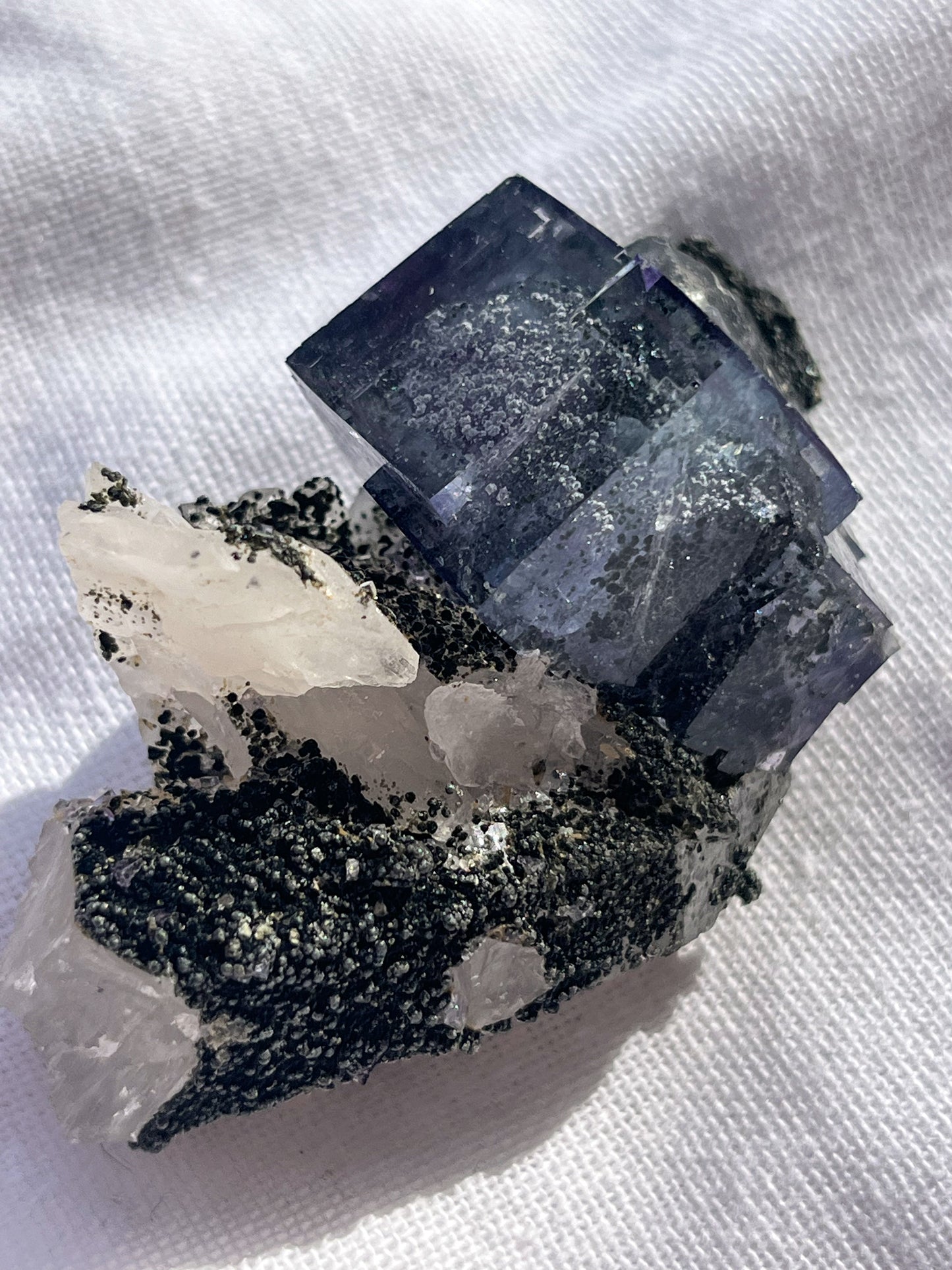 One-off Rare Blue & Purple Phantom Yaogangxian Fluorite Specimen with Quartz, Wulframite & Silver Rutiles #6