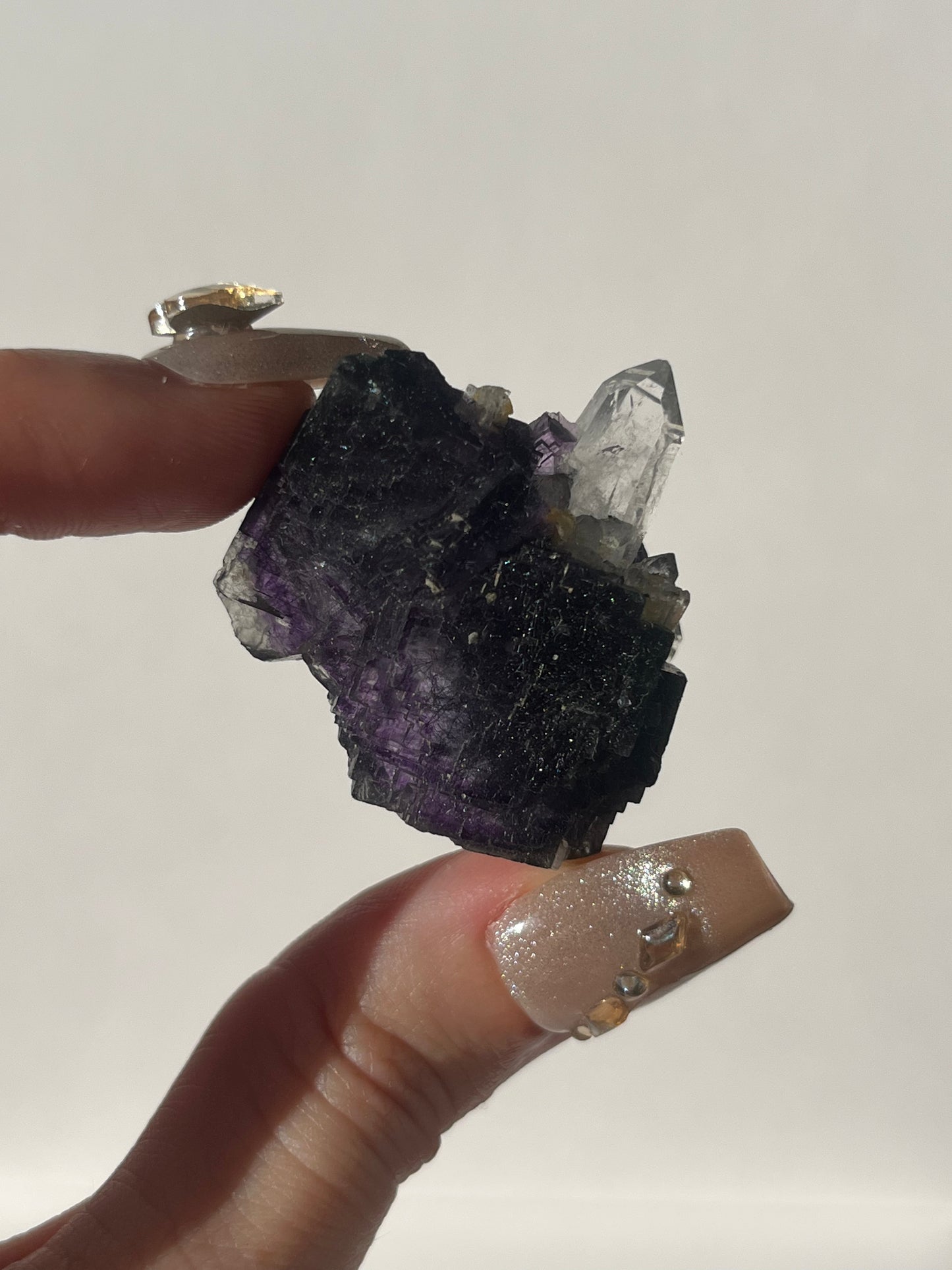 Dark Purple Yaogangxian Fluorite Specimen with Quartz and Bismuthinite Rutile Inclusions