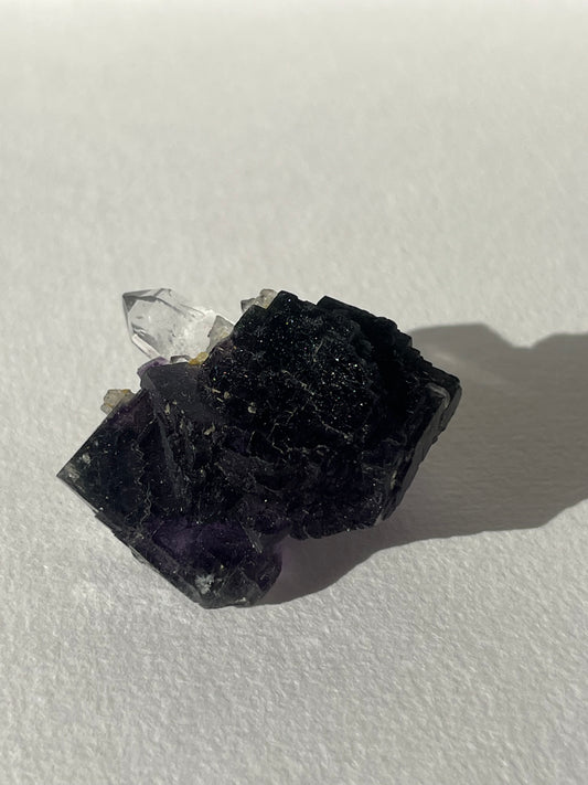 Dark Purple Yaogangxian Fluorite Specimen with Quartz and Bismuthinite Rutile Inclusions