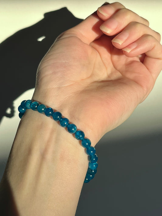 Blue Apatite 6mm Bead Bracelet