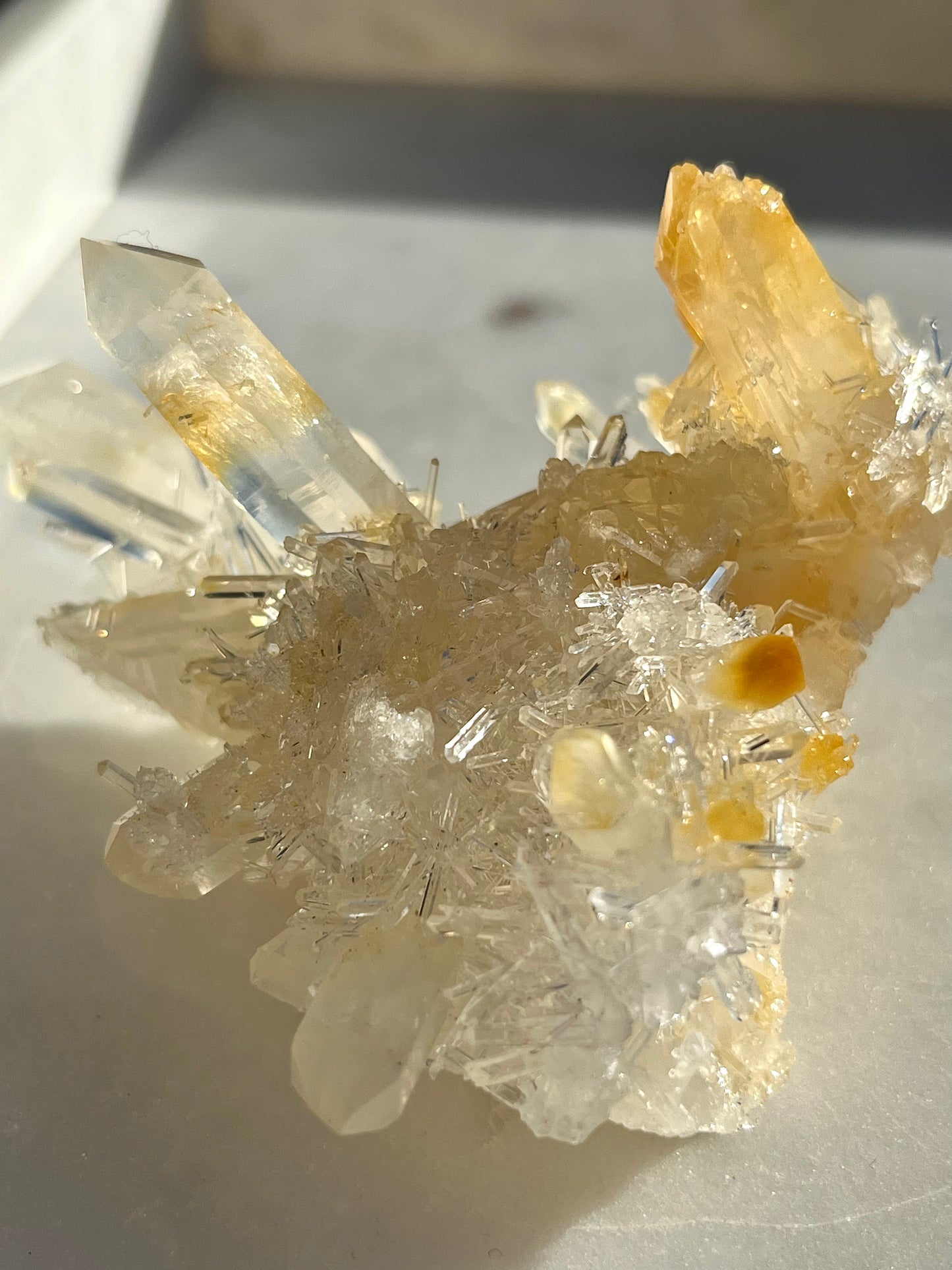 “Euphoria” Mango Quartz Statement Cluster 04 (Cabinet Specimen)