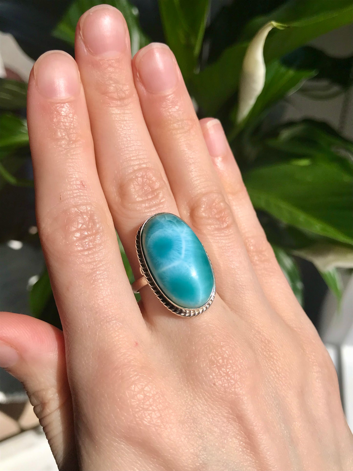 AAA Grade Larimar Adjustable Silver Ring 04