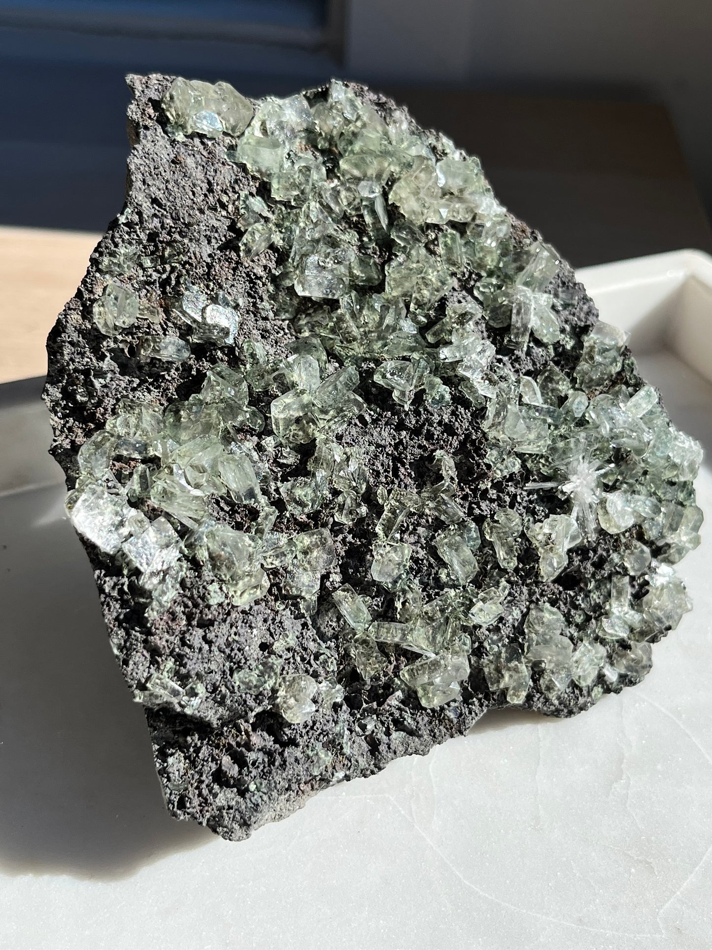 Green Apophyllite w/Scolecite Inclusions on Basalt Matrix Specimen #43