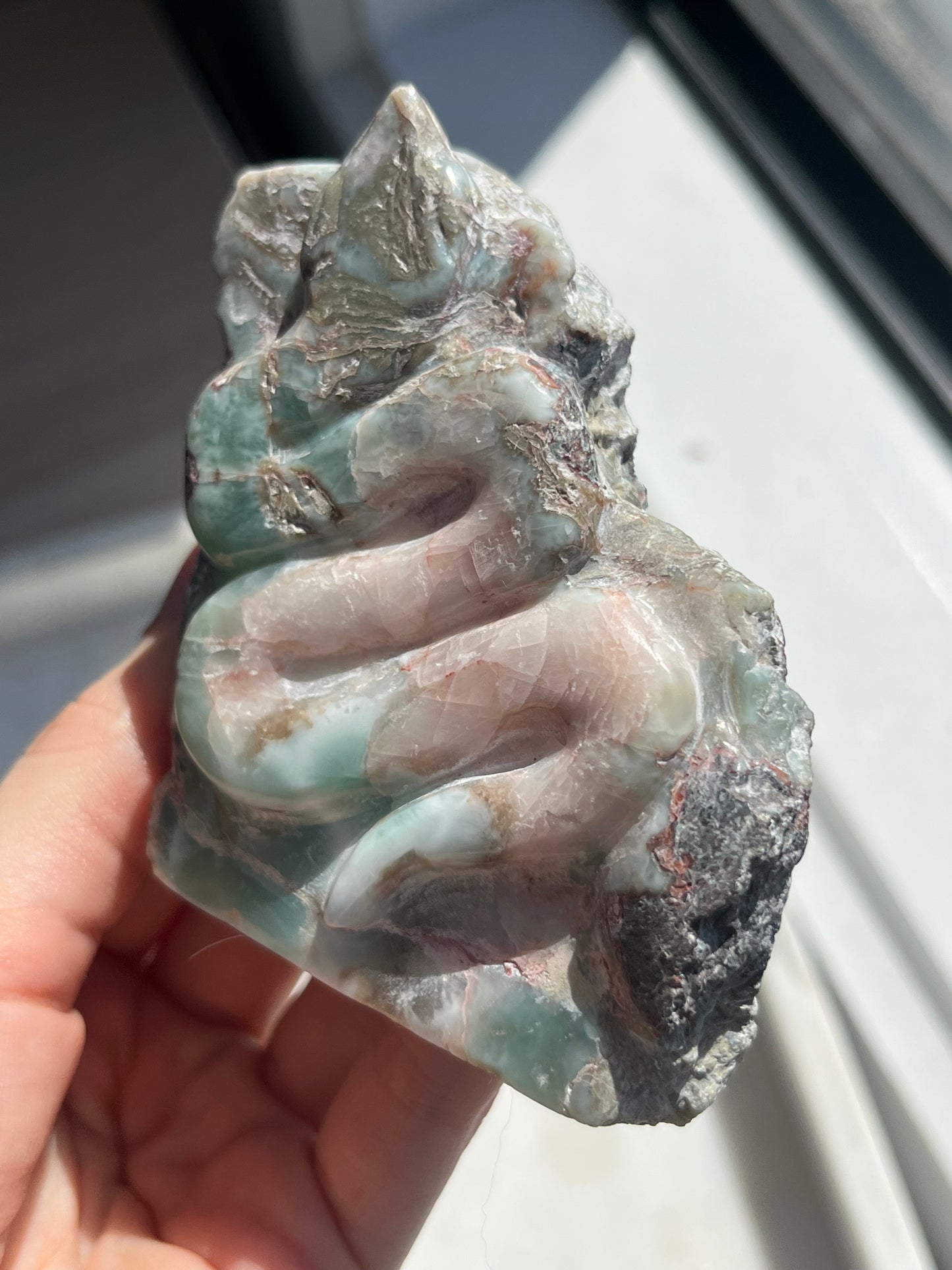 ‘Messine’ Half- Polished Larimar Snake Carving