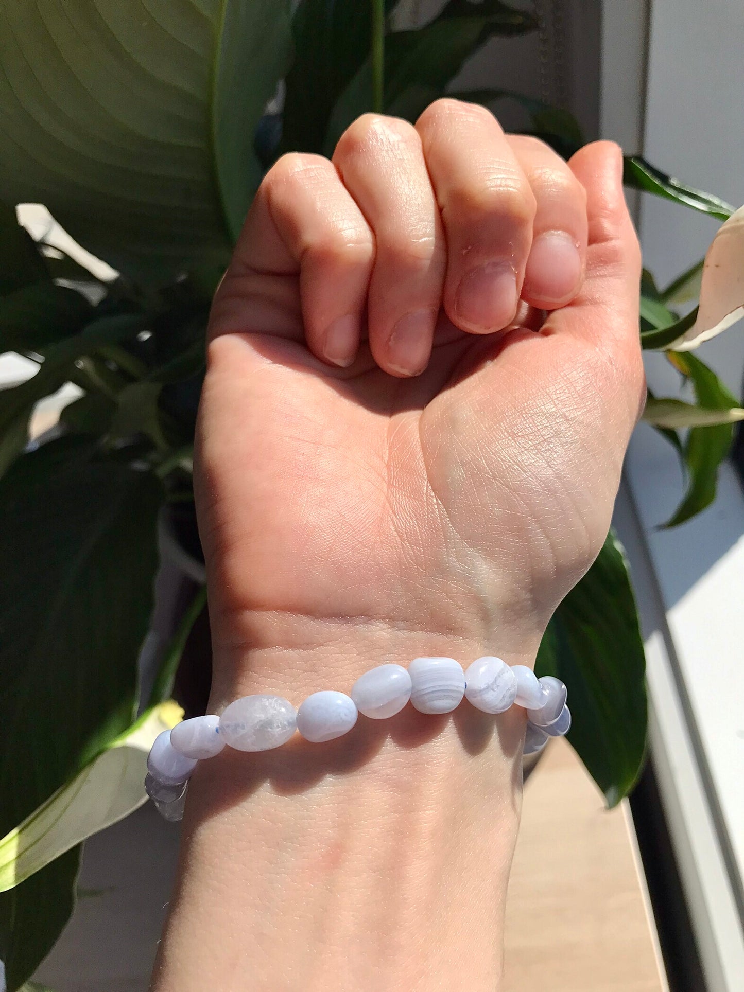 Blue Lace Agate Tumbled Bead Bracelet
