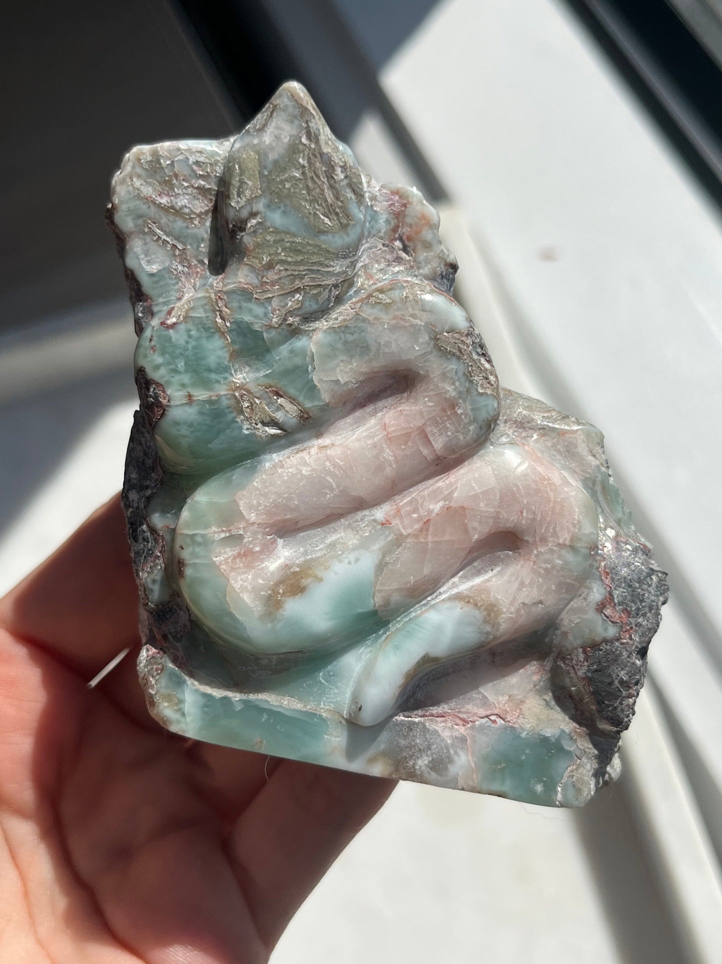 ‘Messine’ Half- Polished Larimar Snake Carving