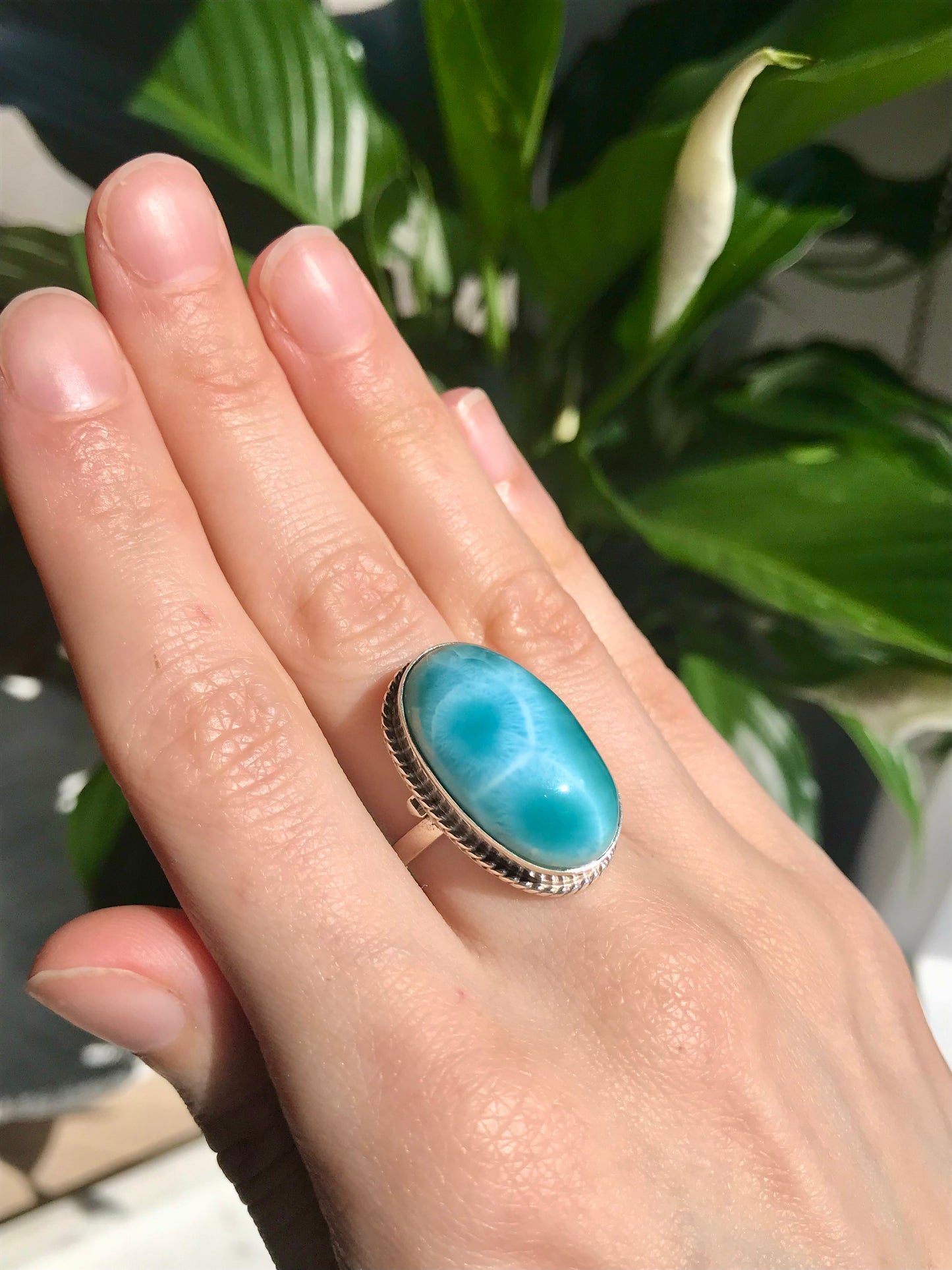 AAA Grade Larimar Adjustable Silver Ring 04