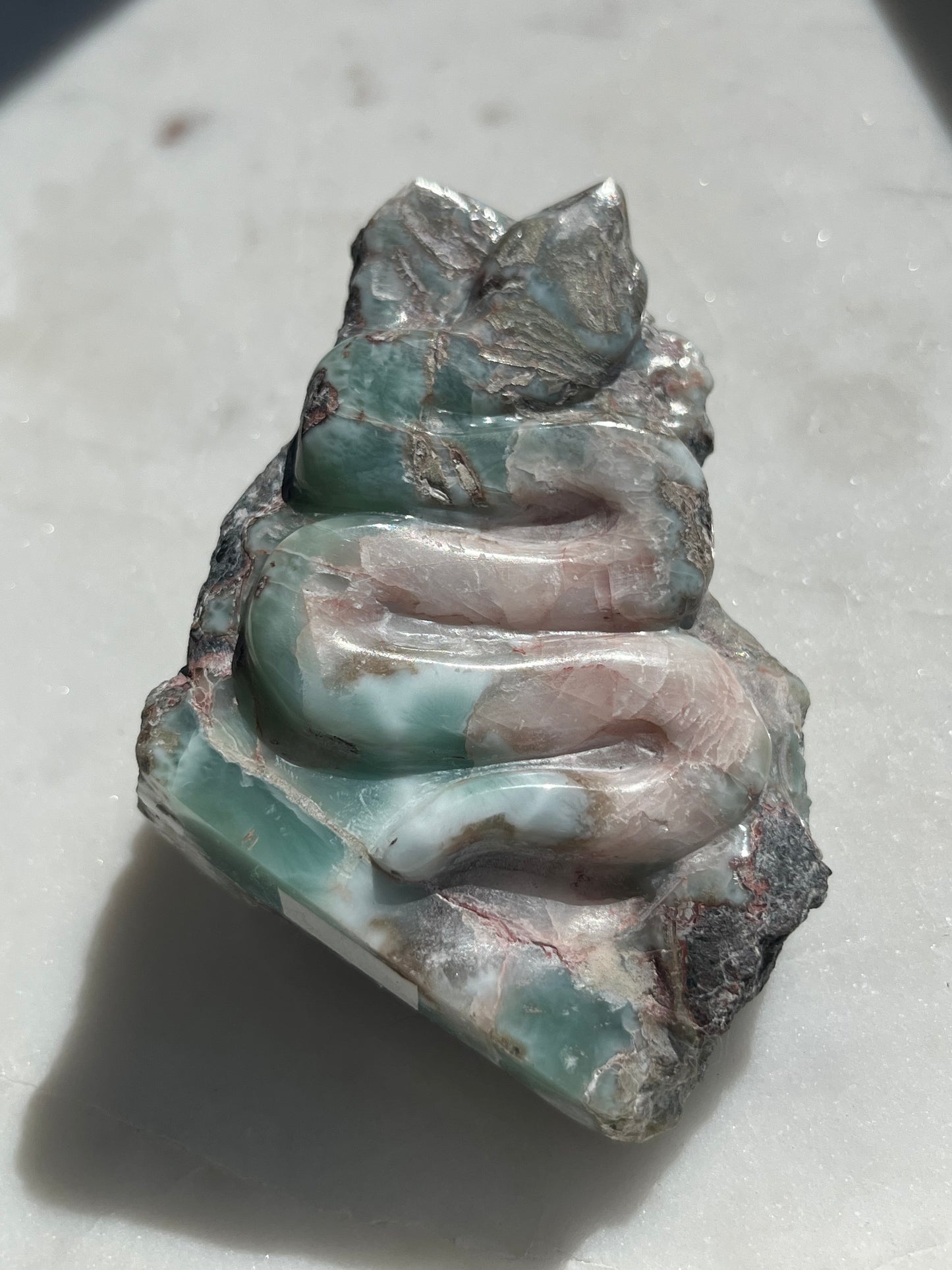 ‘Messine’ Half- Polished Larimar Snake Carving