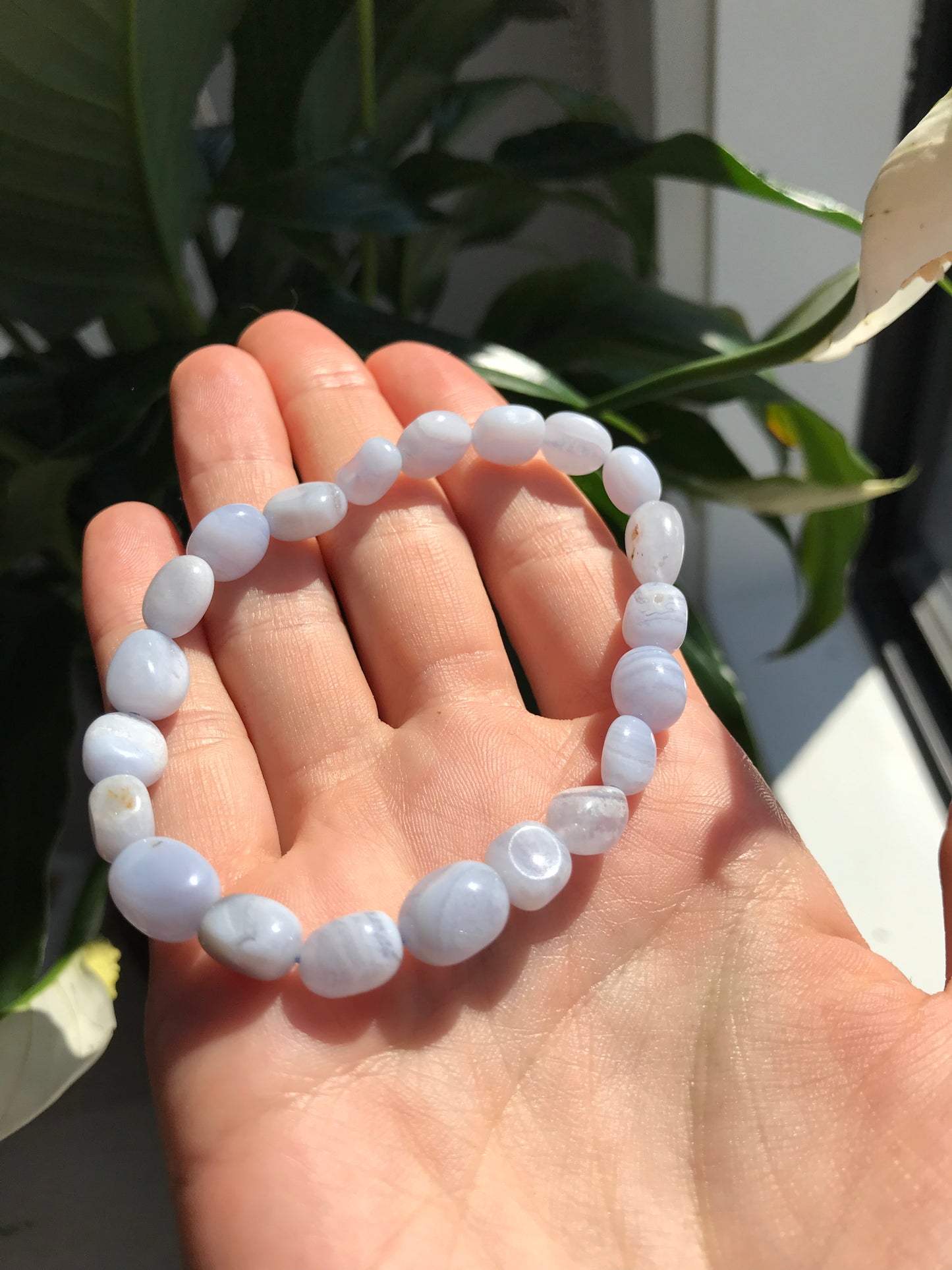 Blue Lace Agate Tumbled Bead Bracelet
