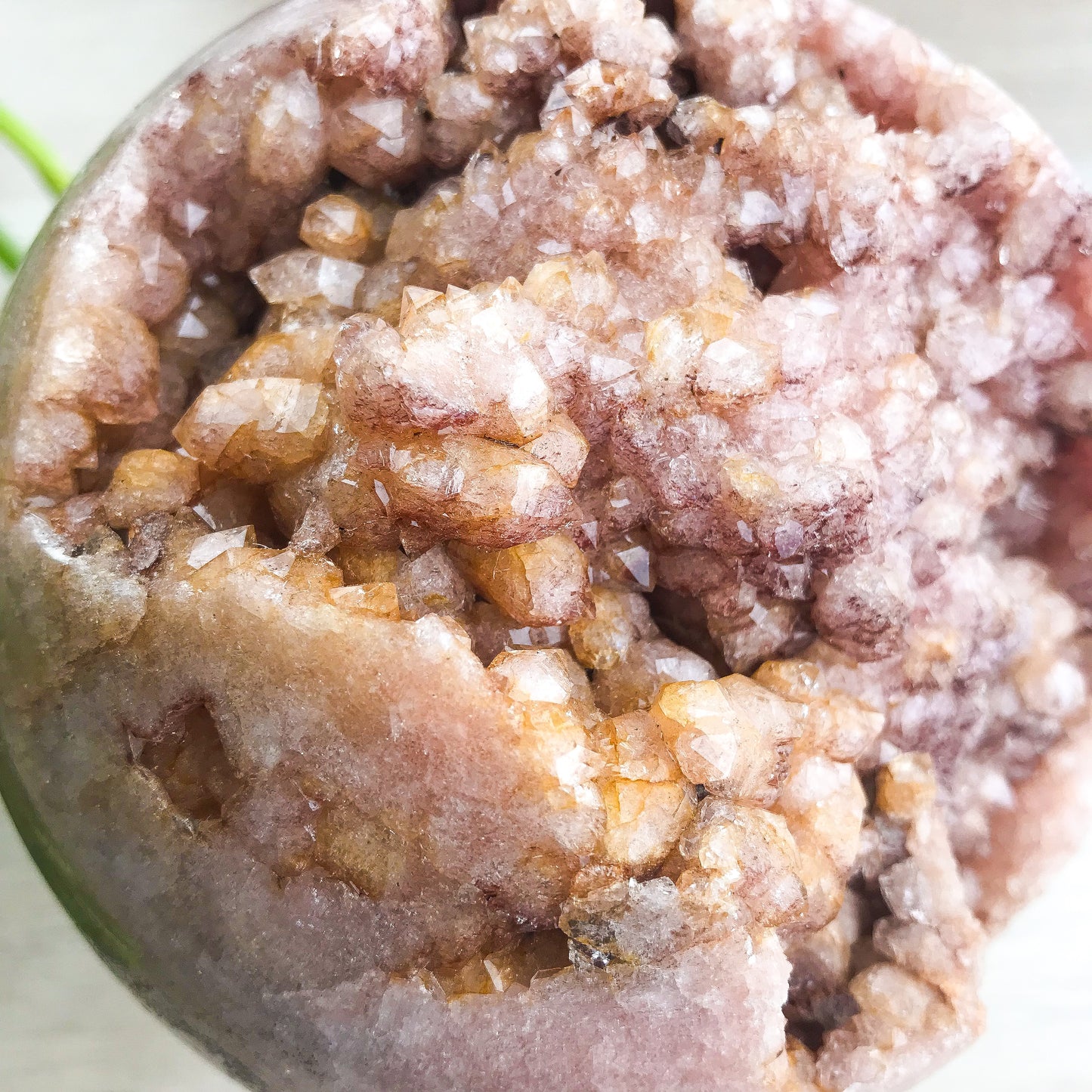 XL Hematoid Pink Amethyst Sphere w/Quartz Flower Geodes
