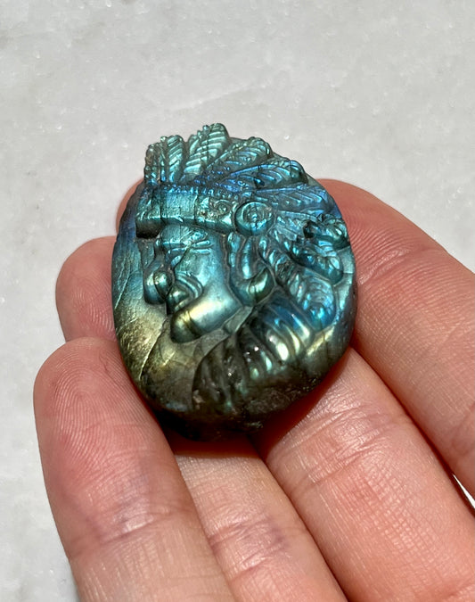 Flashy Labradorite Chief Carving